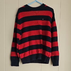 Tommy Hilfiger Boys Red and Navy Crewneck Sweater